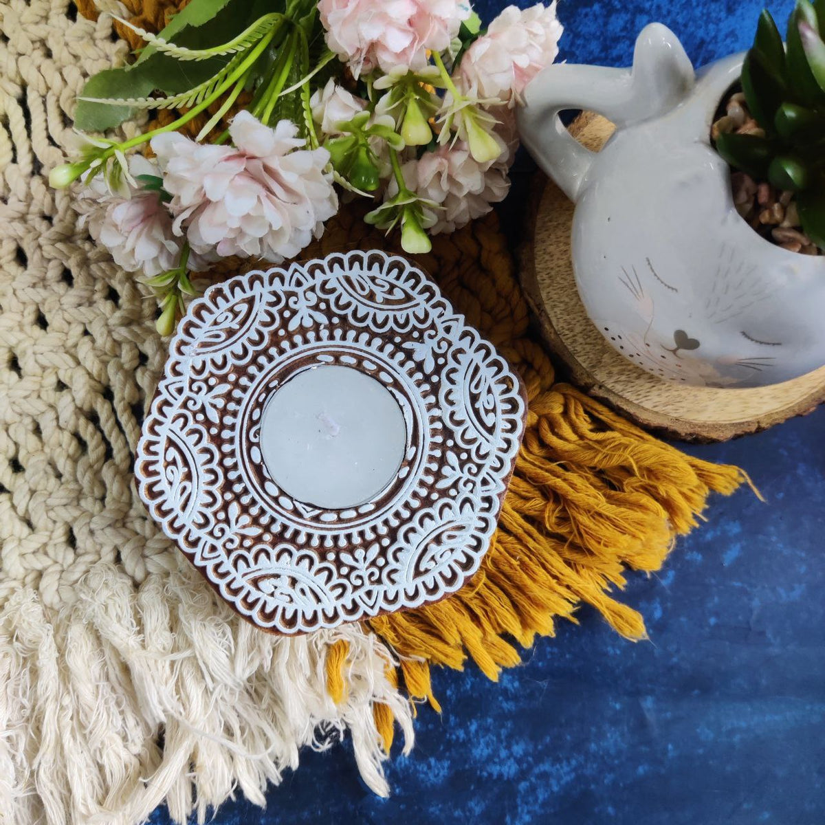 Mandala - Round Scallop (Wooden Block Printing Stamp & Tea Light holder)