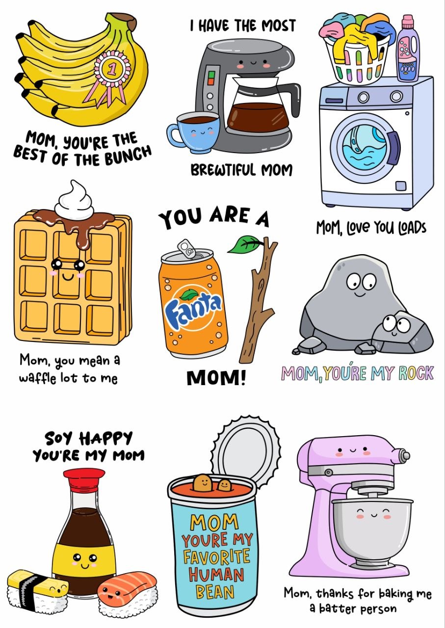 Mom Puns 1 - Mother's Day - Press N Peel Stickers (UV DTF) Size A6