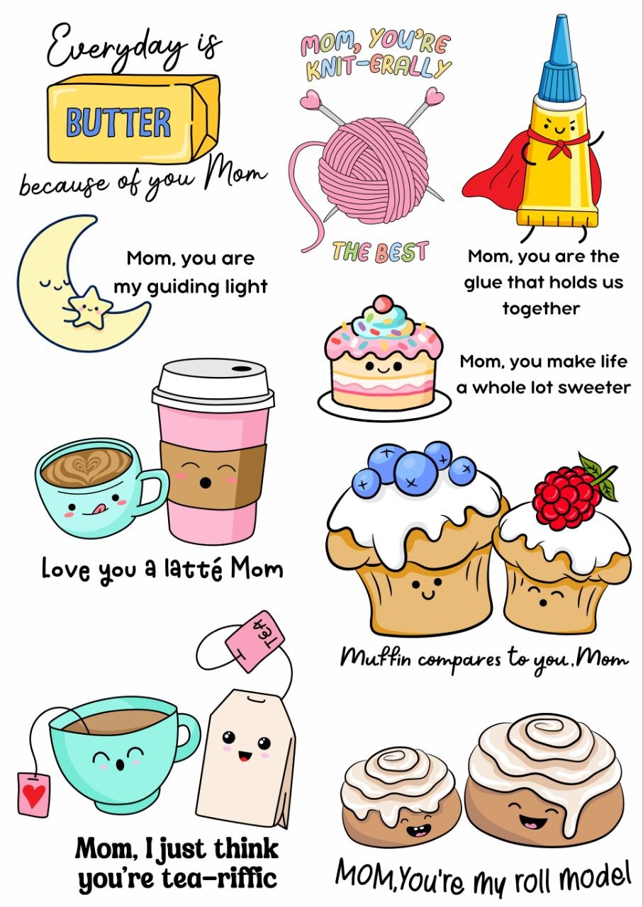 Mom Puns - Mother's Day - Press N Peel Stickers (UV DTF) Size A6
