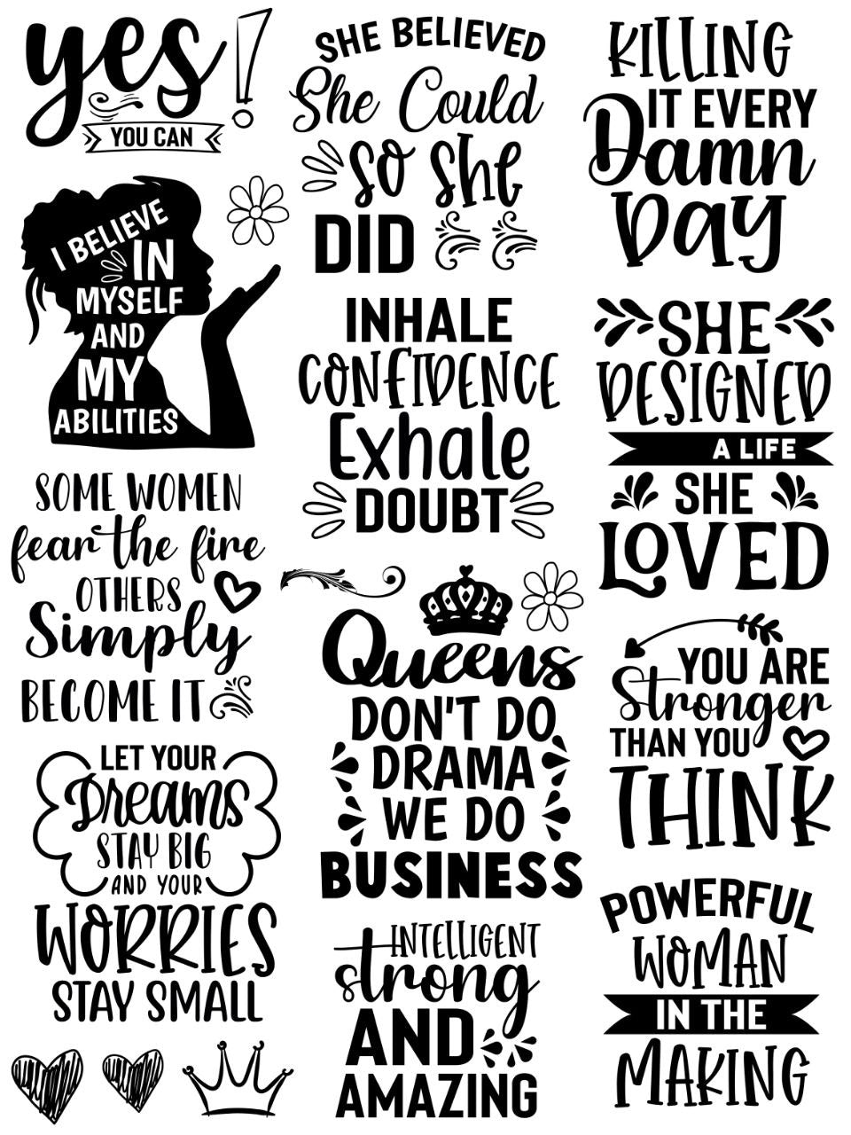 Motivational Quotes - Women (Instant Transfer Sheet)