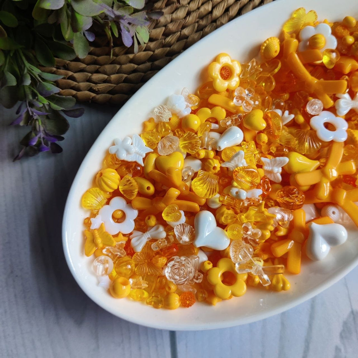 Bow Hearts n Flower Orange Mixed Beads