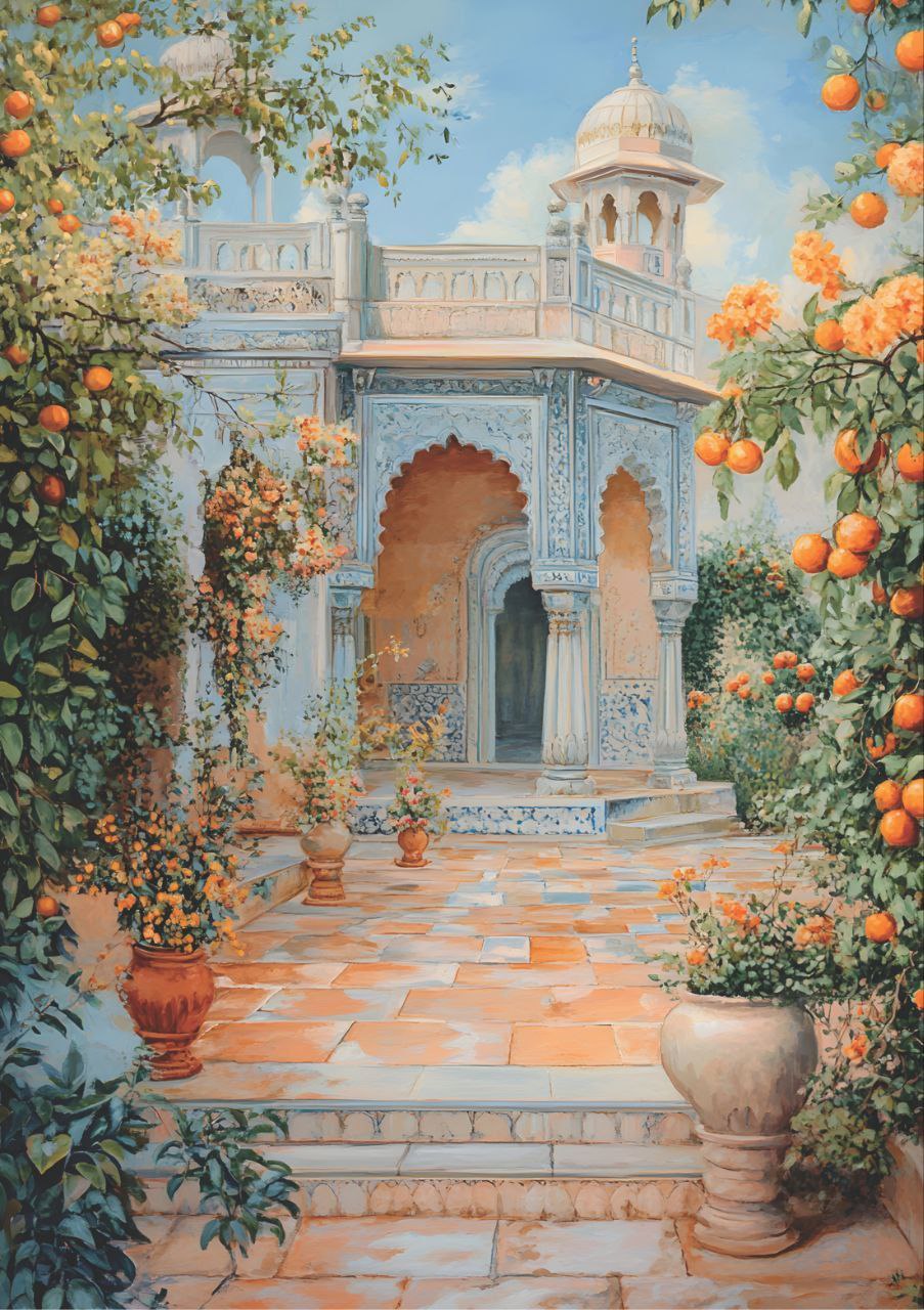 Orange Orchard by the Palace (Full Size - Decoupage Paper)