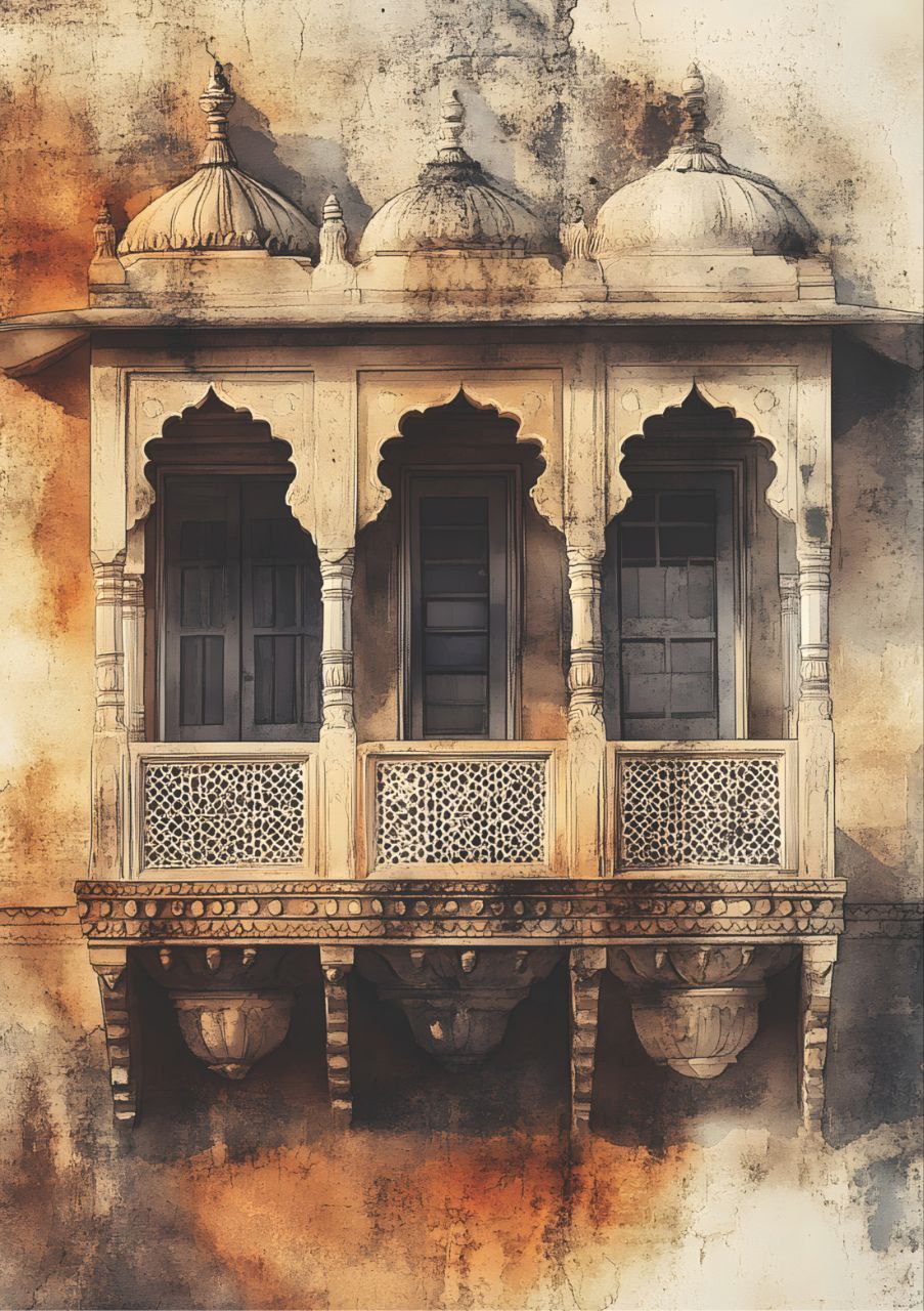 Ornate Dome-Shaped Pavilions - Jharokha (Full Size - Decoupage Paper)