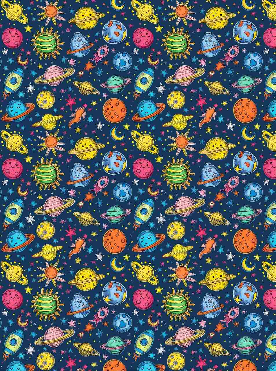 Outer Space Planets and Stars - Seamless Pattern (Decoupage Paper)