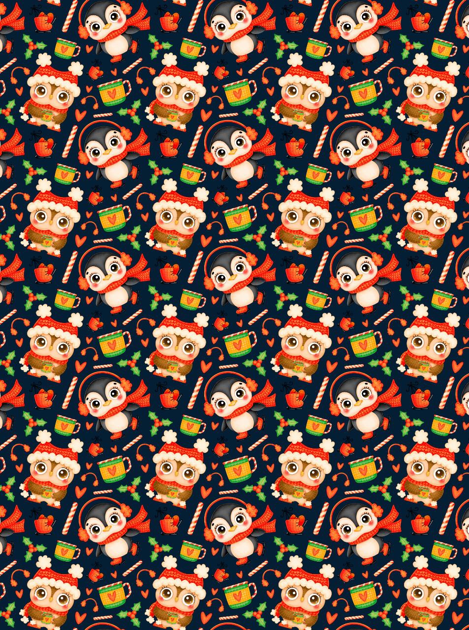 Owls n Penguins - Seamless ( Christmas - Decoupage Sheet )