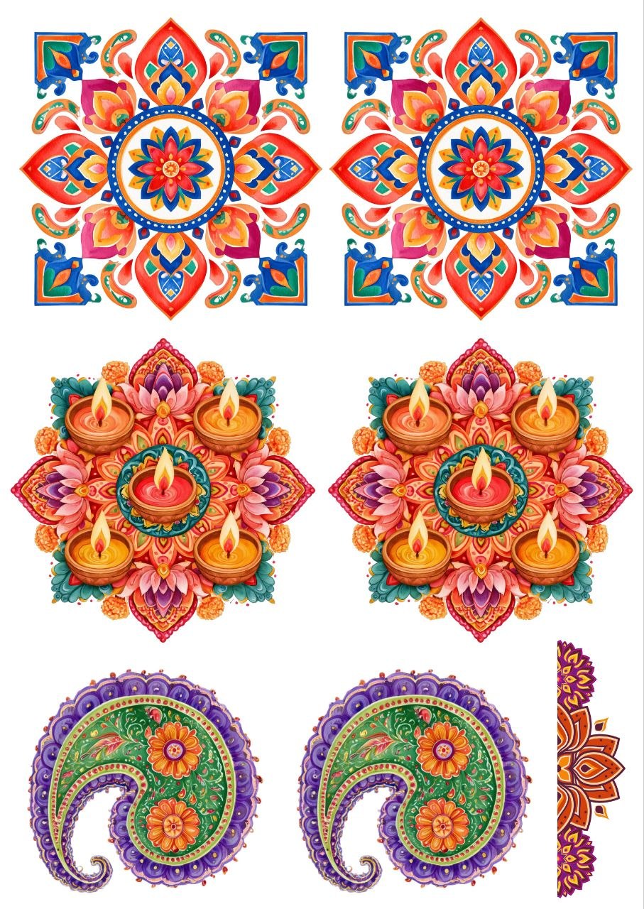 Paisley Diya Mandala Rangoli Elements - Press N Peel (UV DTF) Size A6