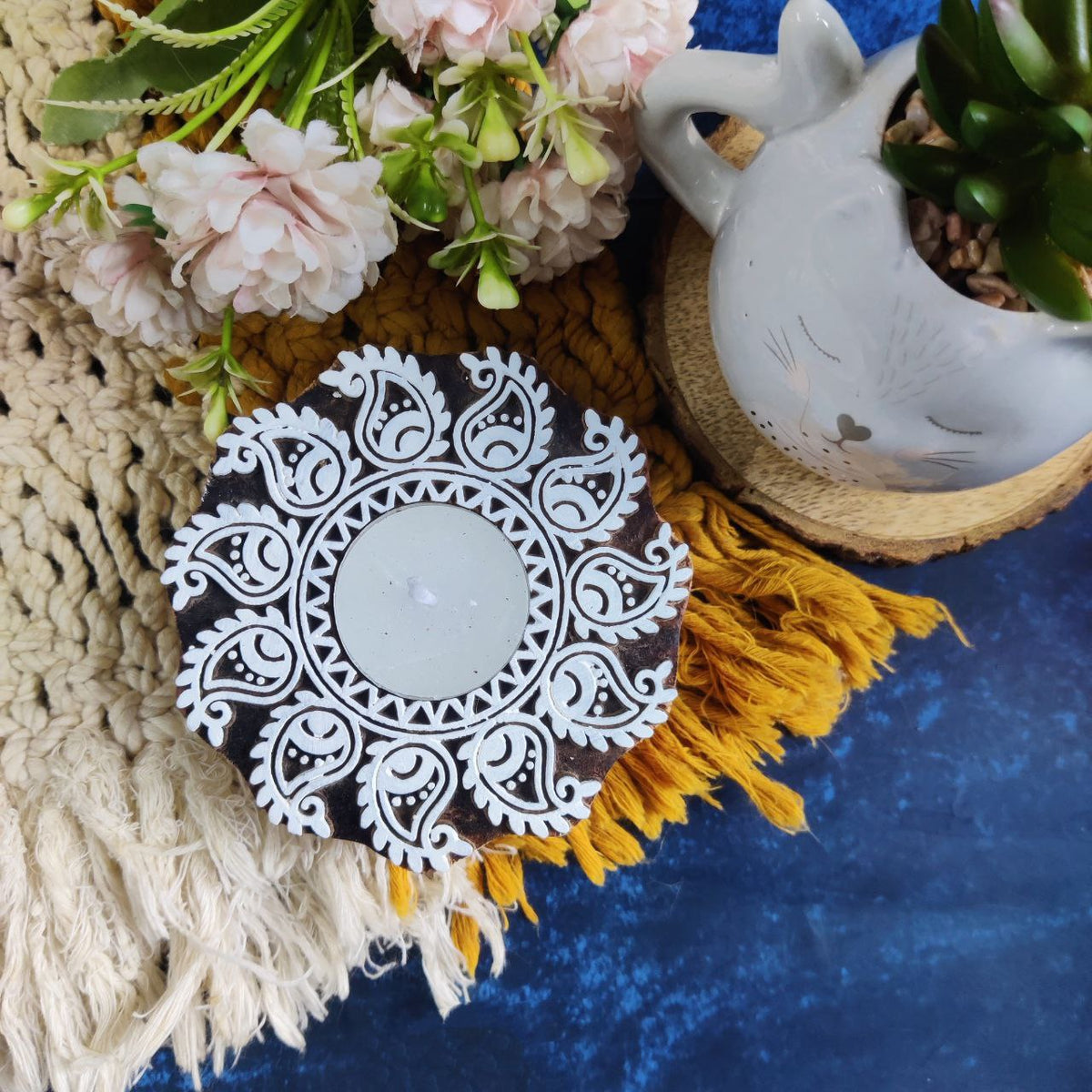 Paisley Wheel Chakri (Wooden Block Printing Stamp & Tea Light holder)