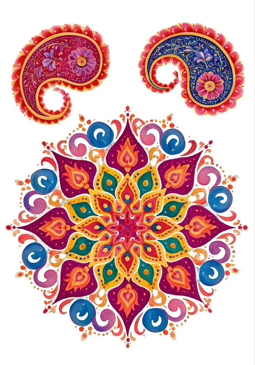 Paisley n Floral Rangoli - Mini Instant Transfer Sheet