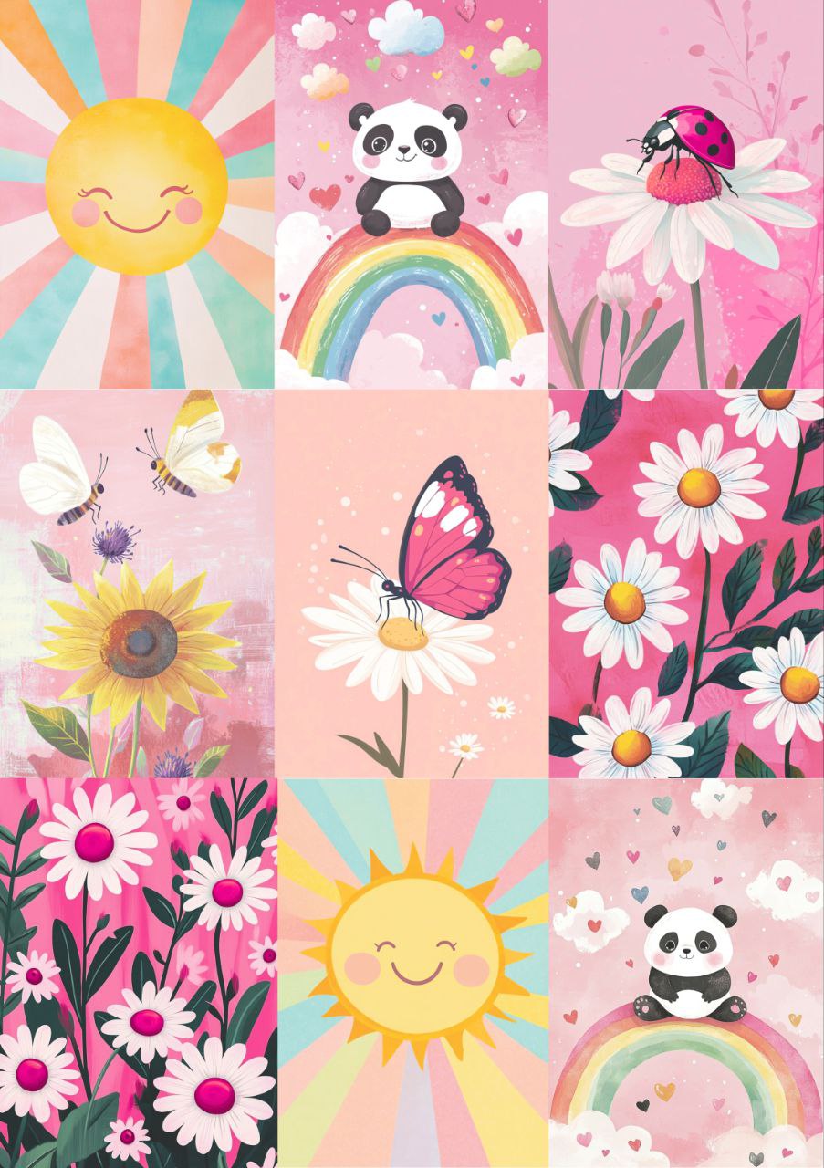 Panda Butterfly Rainbow Sun Ladybird Sunflower (Decoupage Paper)