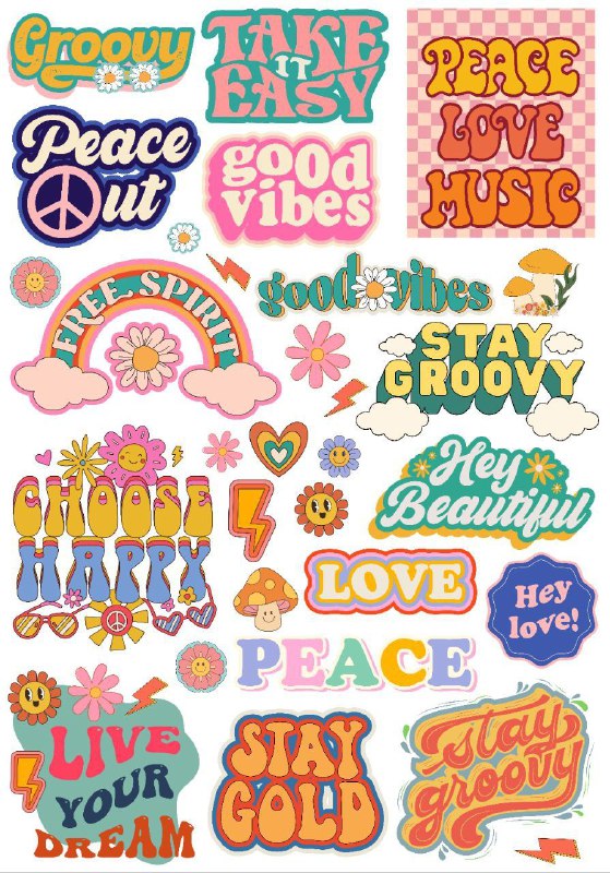 Peace Love-Hippie Art (Instant Transfer Sheet)