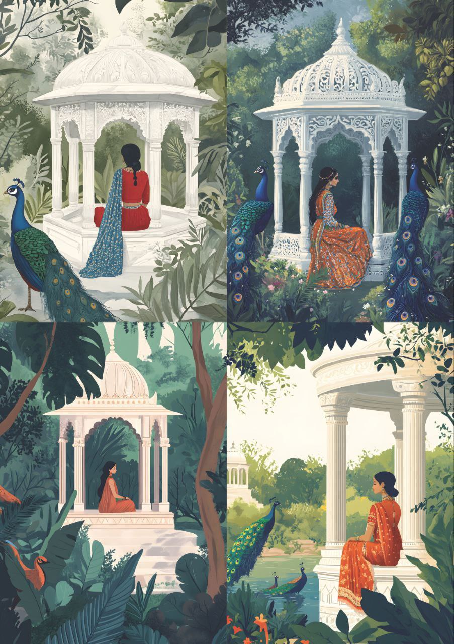 Peacock Queen - Desi Indian Women (4 in 1 - Decoupage Paper)