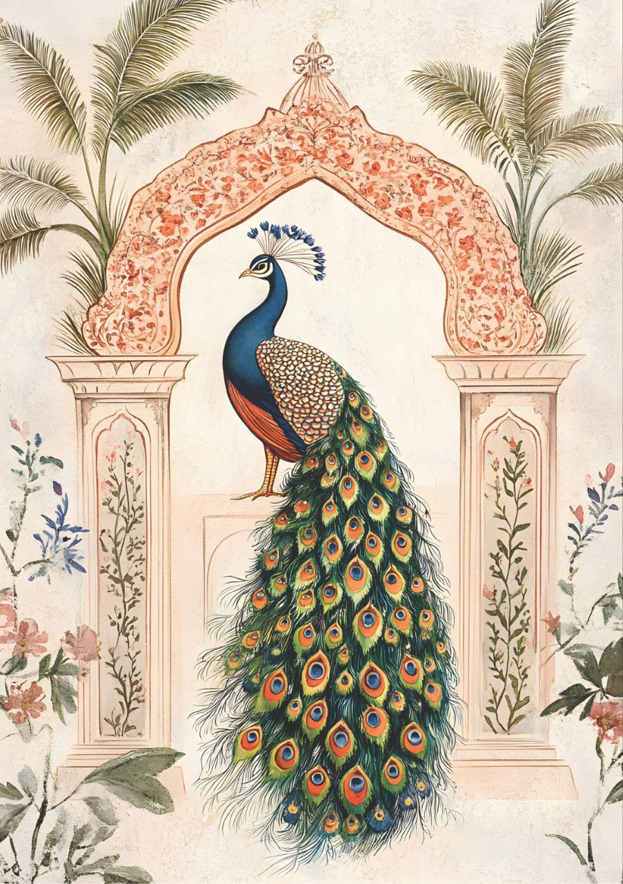 Peacock and Palm Yard (Full Size - Decoupage Paper)
