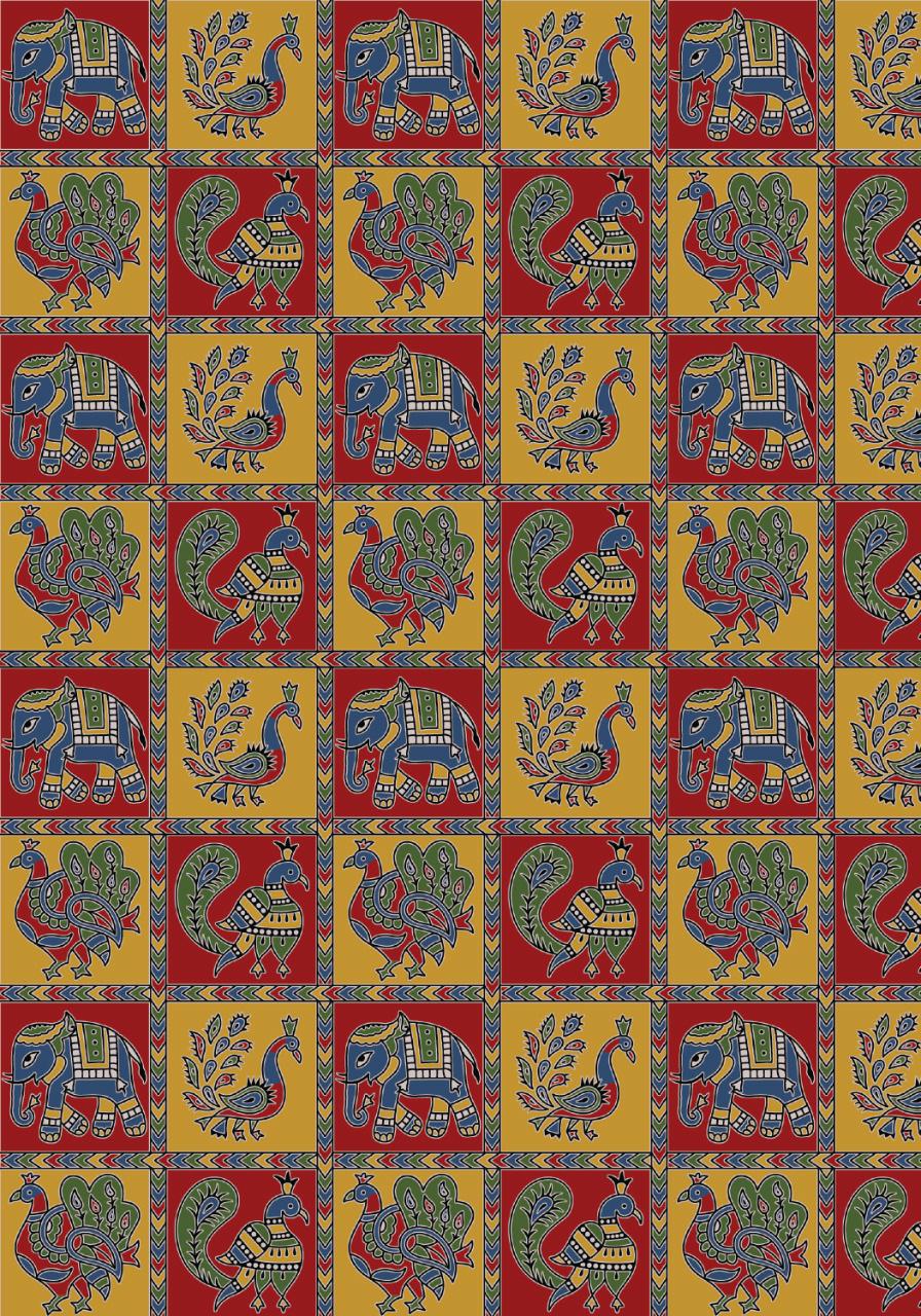 Peacock n elephant - Traditional Tile Print ( Decoupage Papers )
