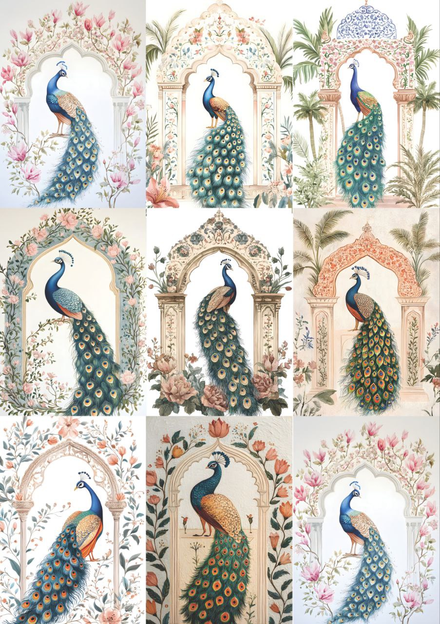 Peacock near the Palace Garden (9 in 1 - Decoupage Paper)