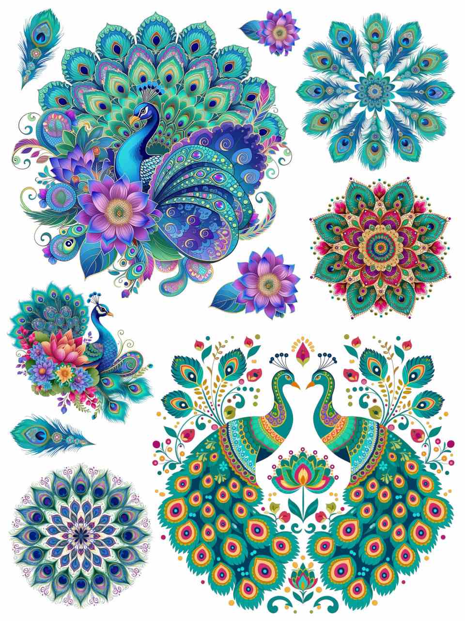 Peacocks - Indian Folk art Fusion - Instant Transfer Sheet