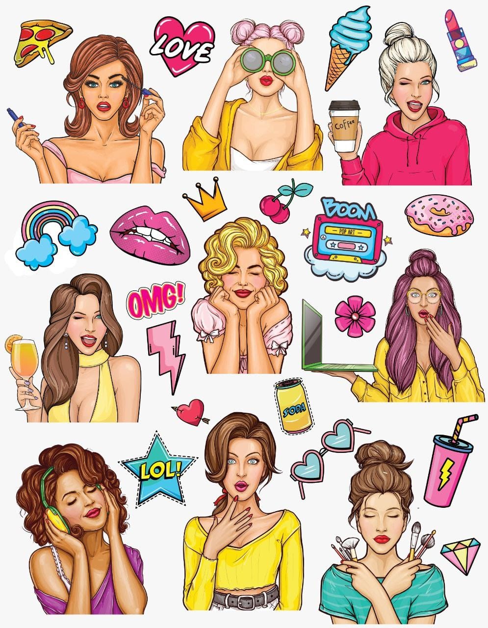 Pop art Girls ( Instant Transfer sheet )