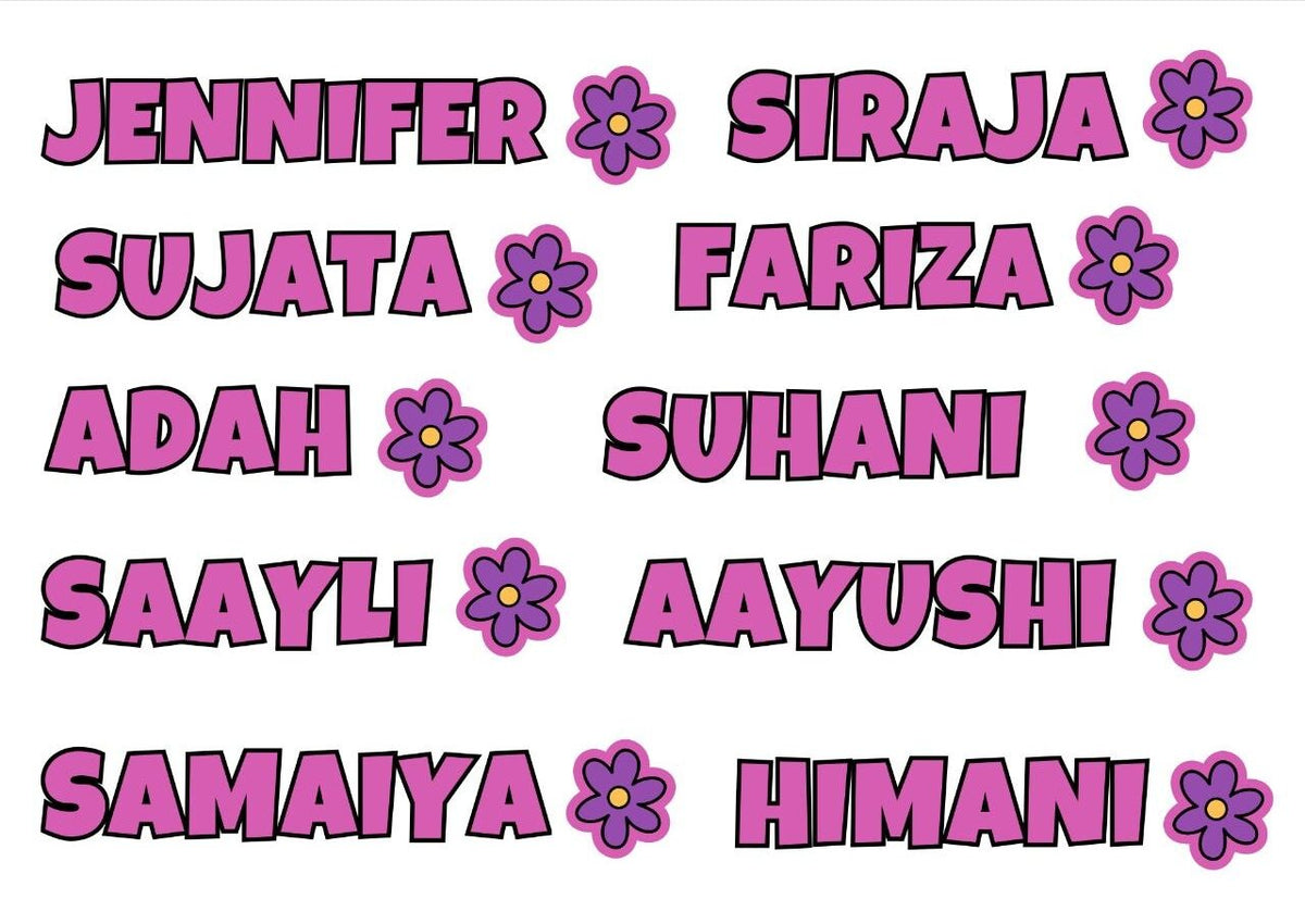 Purple Flower - Personalised DTF Press n Peel Stickers (A6) 10 Names