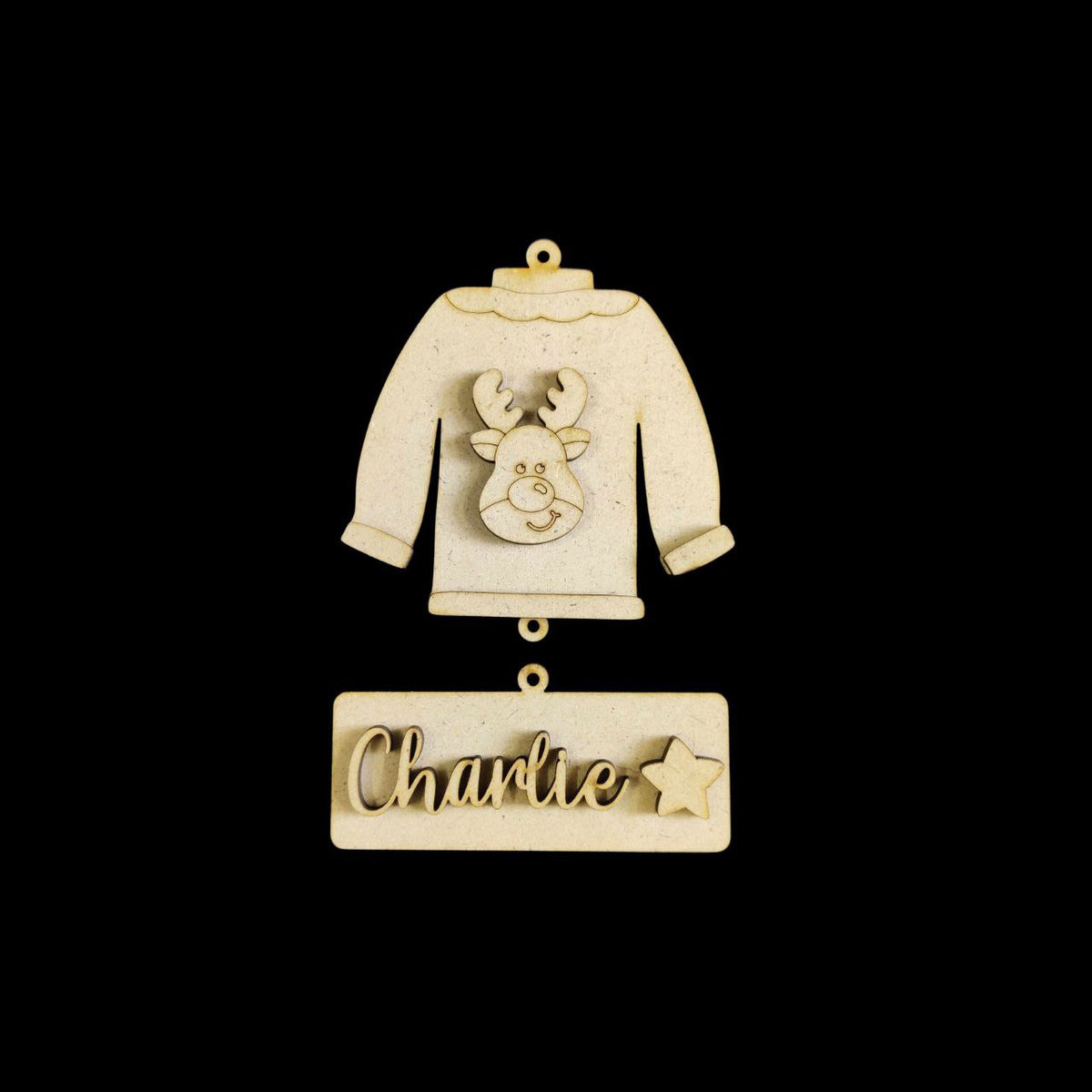 Reindeer Face - Fleece Sweater Jacket Ornament - Personalised - Christmas (MDF)