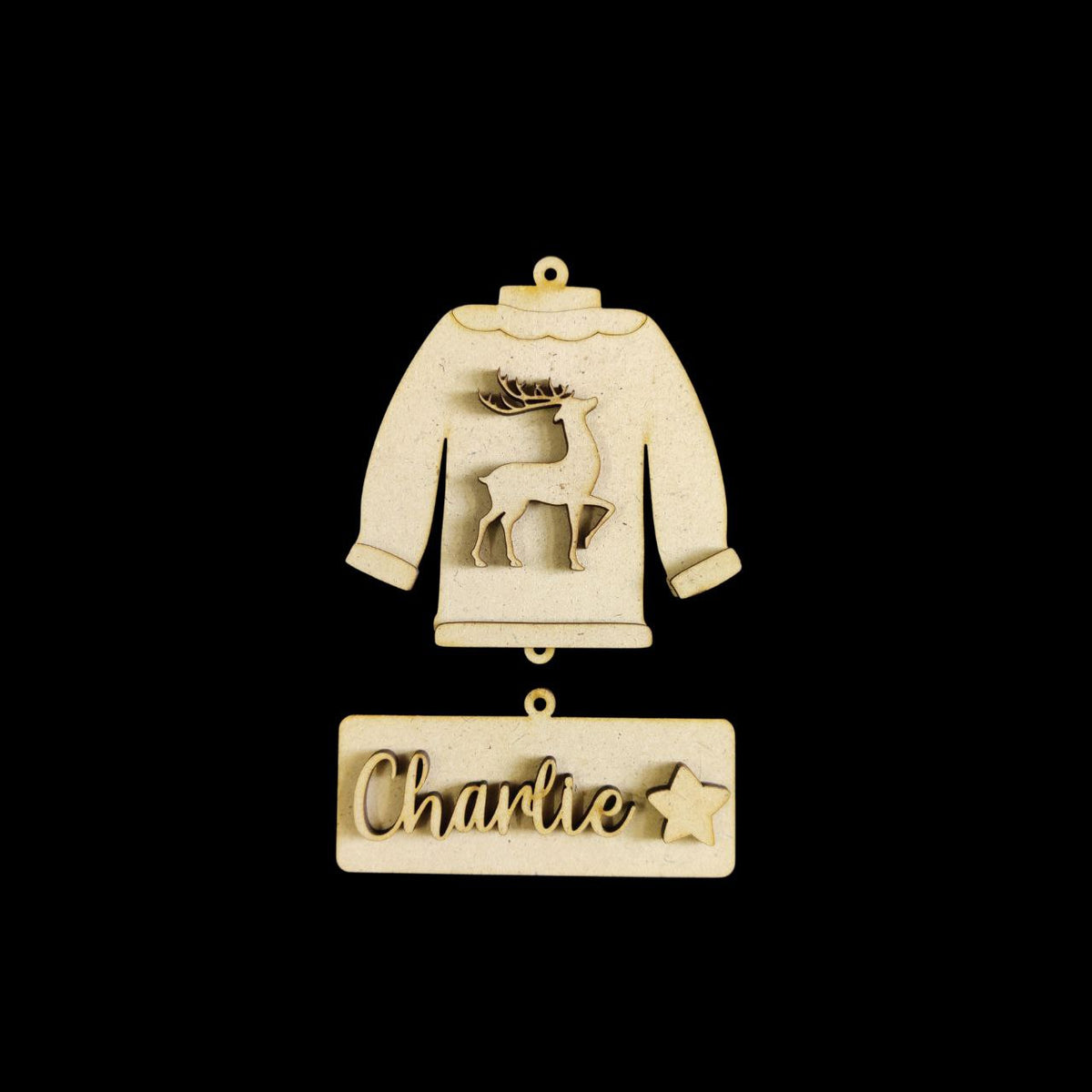 Reindeer - Fleece Sweater Jacket Ornament - Personalised - Christmas (MDF)