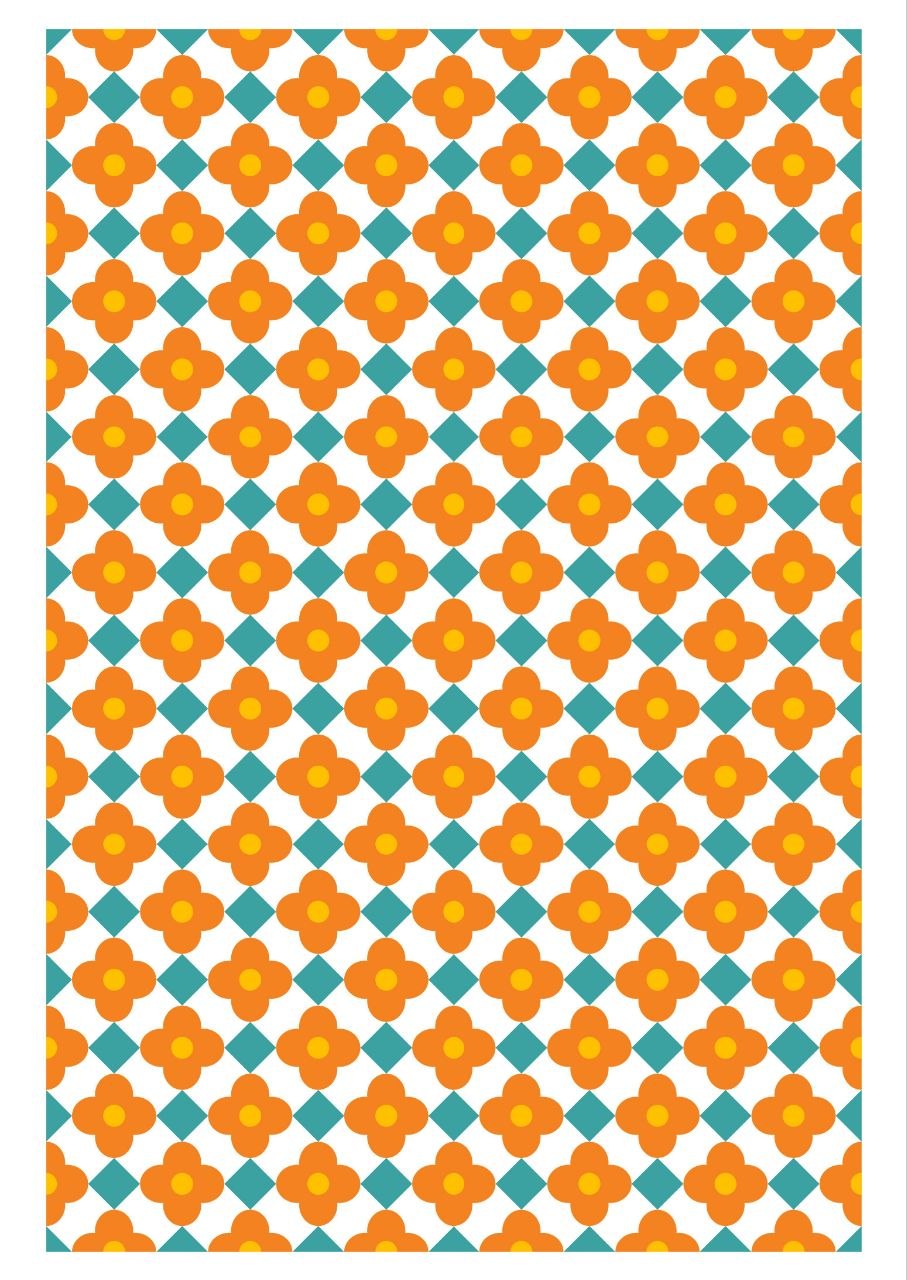 Retro Floral Seamless Tiles Geometric - Press N Peel (UV DTF) Size A6