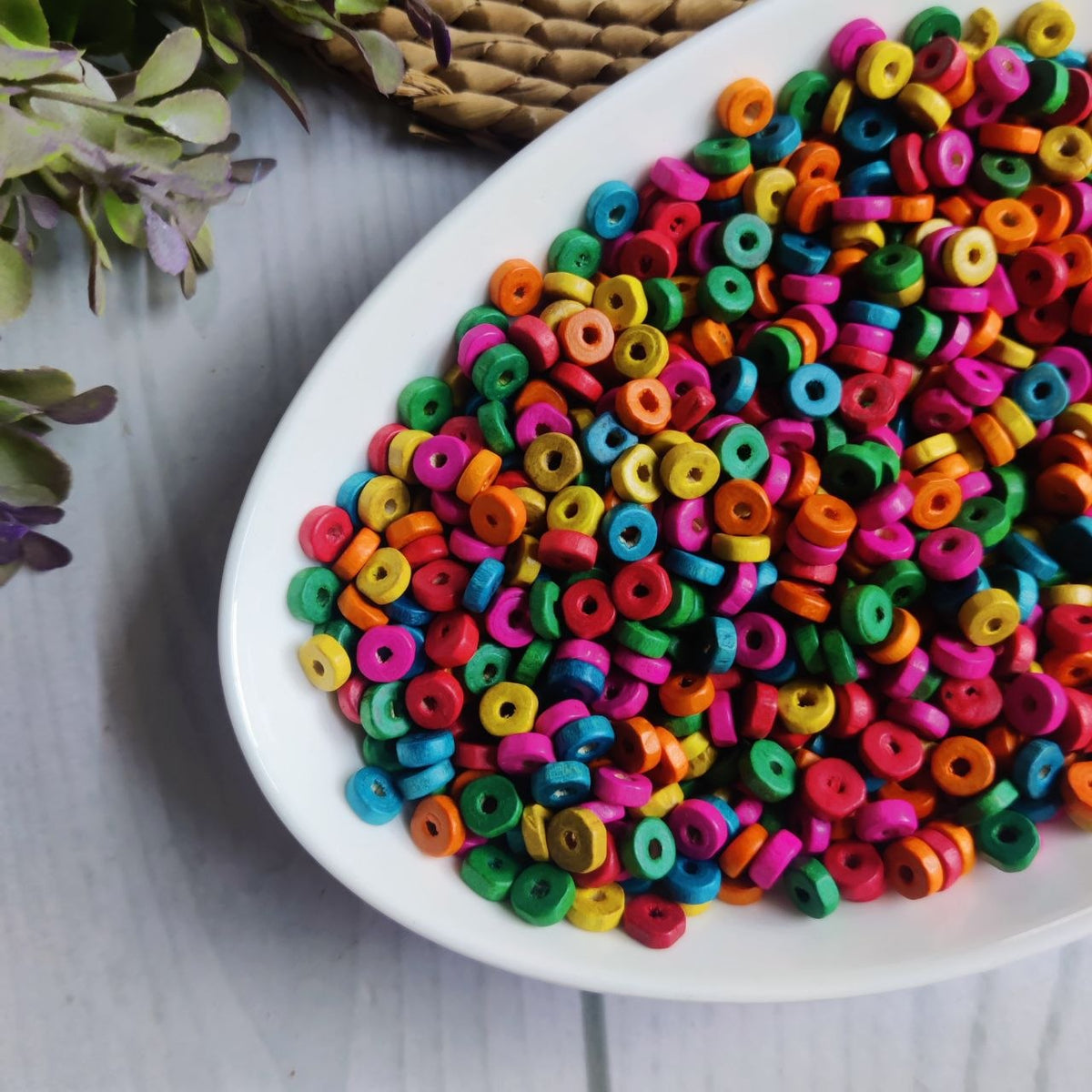 Round Flats - Mixed Colourful Wooden Beads