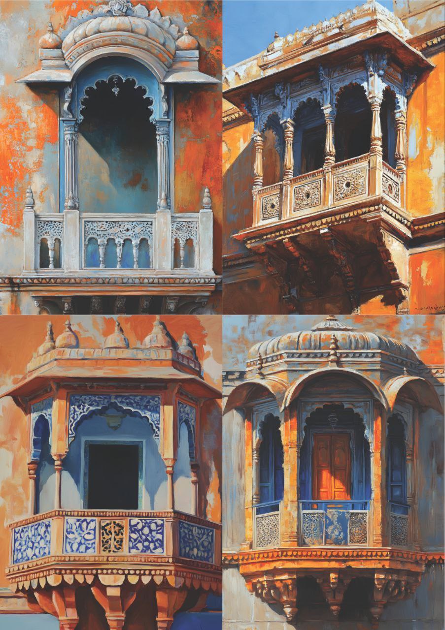 Royal Jharokha Haveli Windows (4 in 1 - Decoupage Paper)