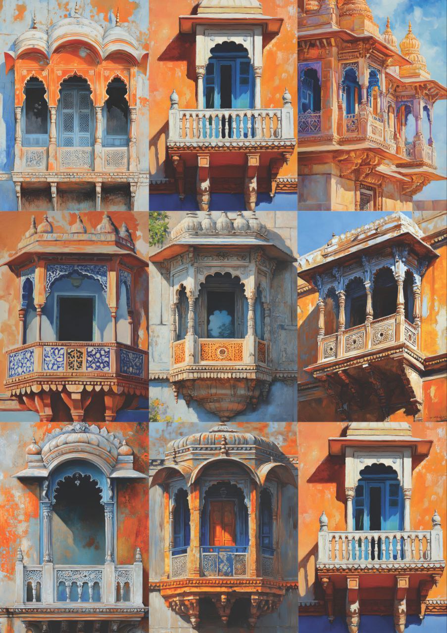 Jharokha Palace Windows (9 in 1 - Decoupage Paper)