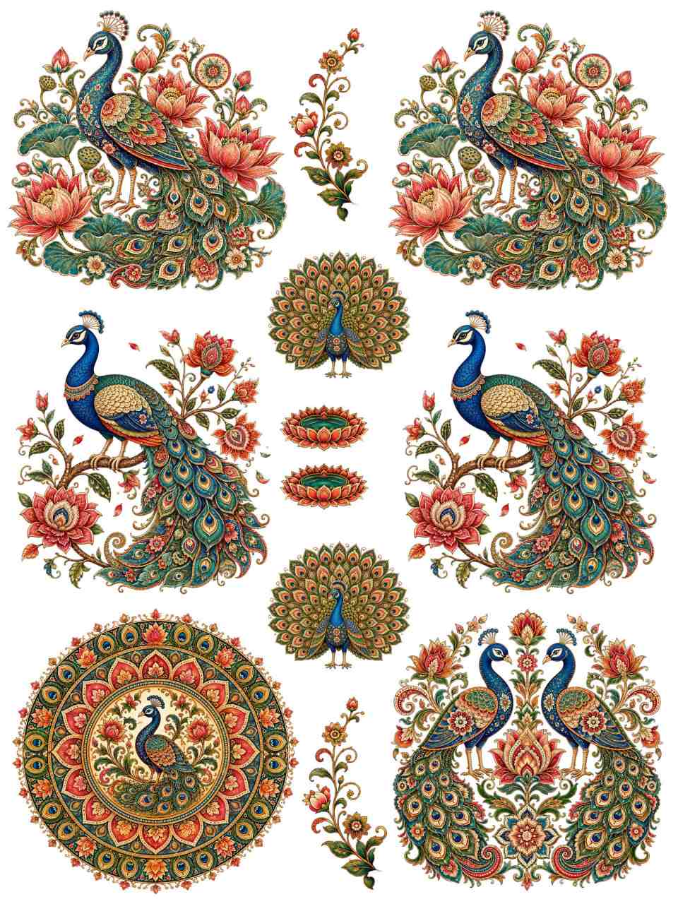 Royal Peacock - Kalamkari Art - Instant Transfer Sheet