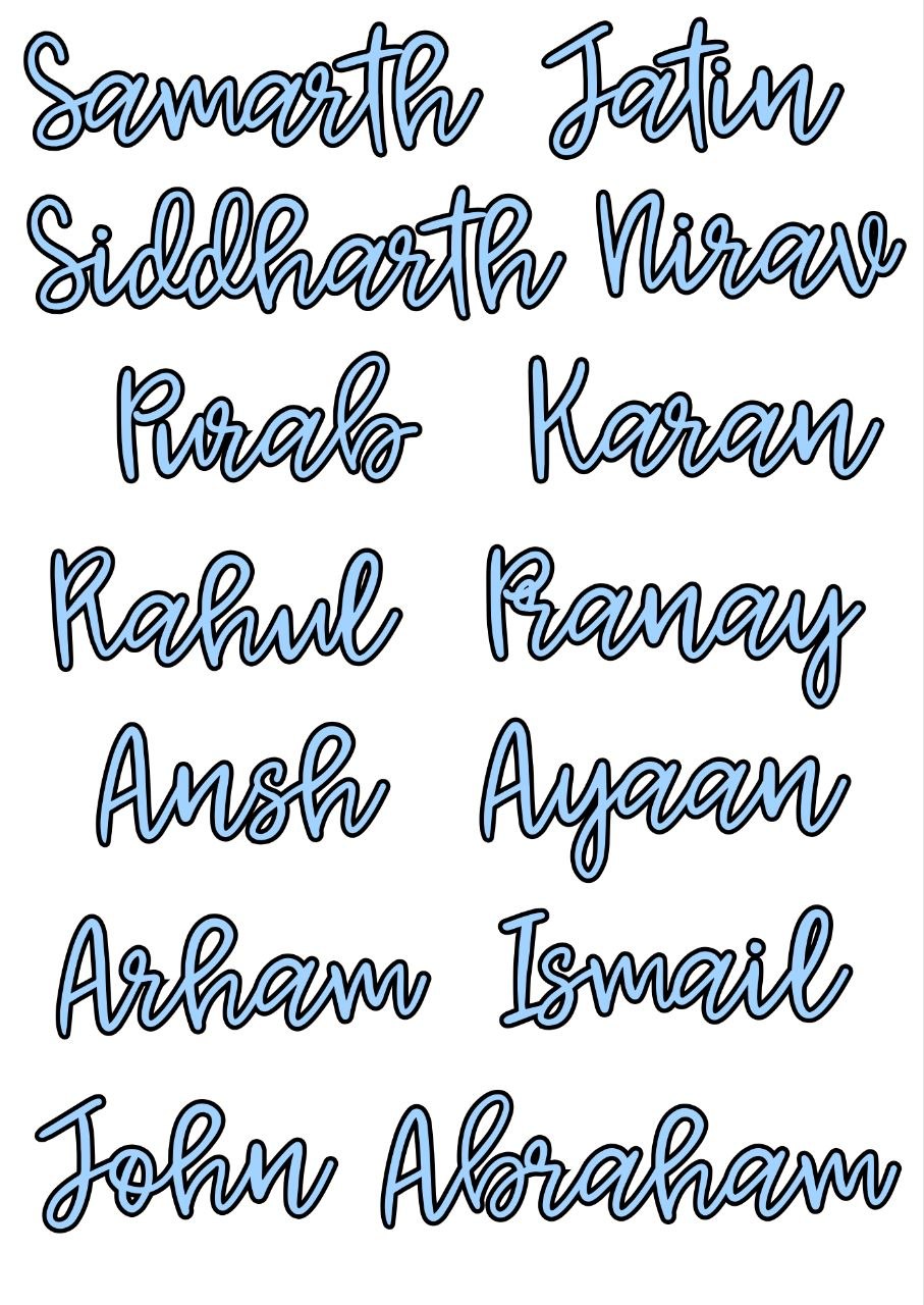 Simple Cursive Black & Light Blue - Personalised Stickers (A6) 14 Names