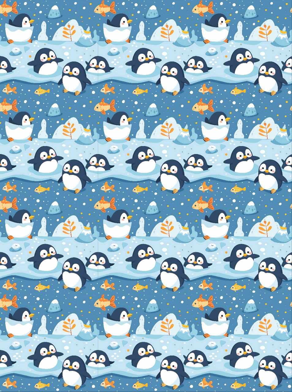 Snow World Penguins - Seamless Pattern (Decoupage Paper)