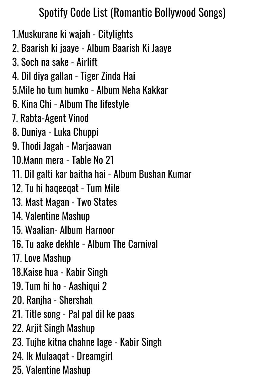 Spotify Romantic Codes