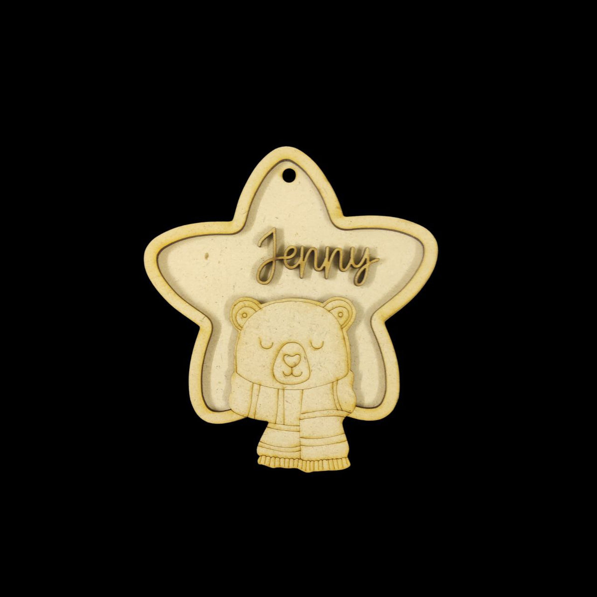 Star Teddy Bear - Personalised Christmas Name Ornament - MDF