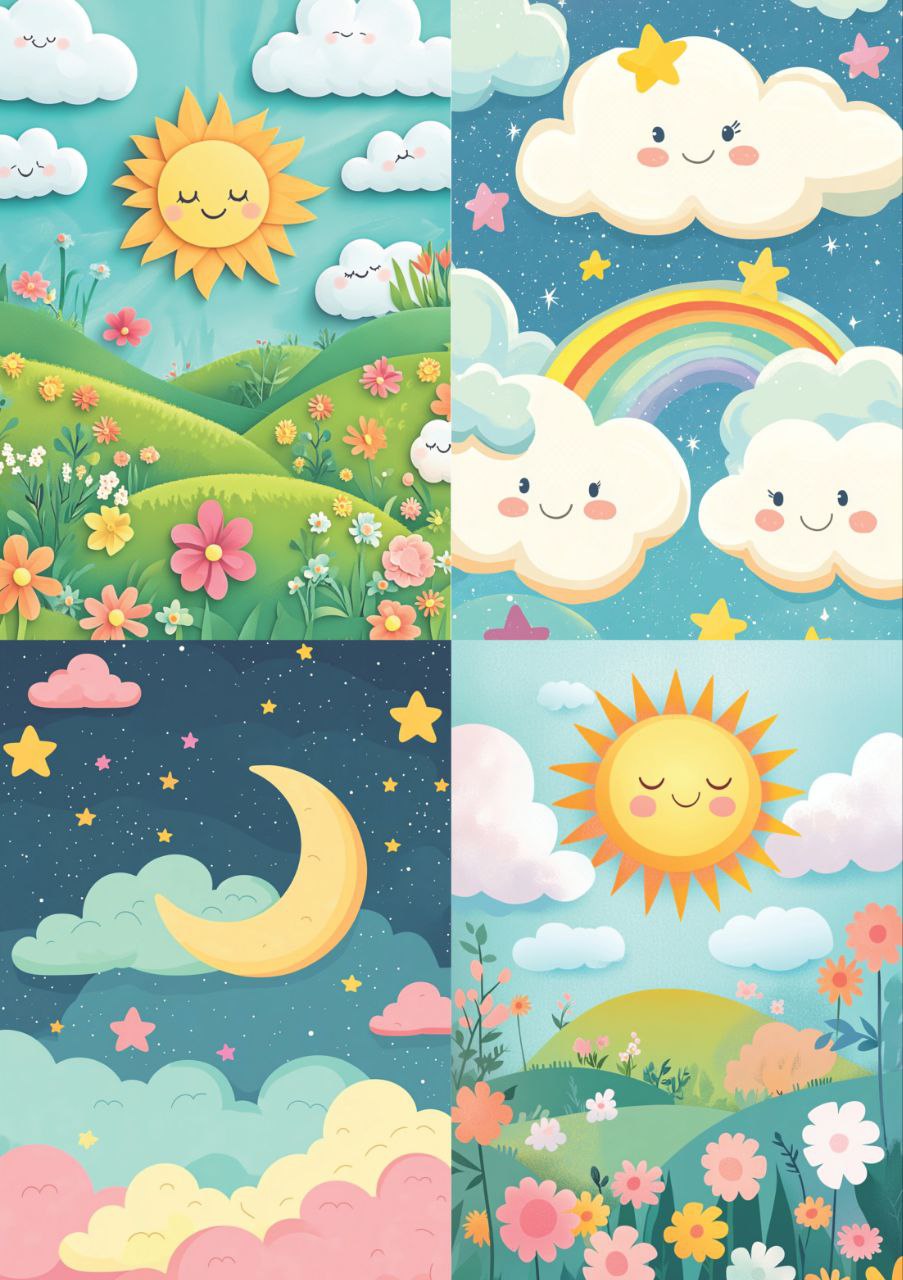 Sun Rainbow Moon Mountain Scenery (Decoupage Paper)