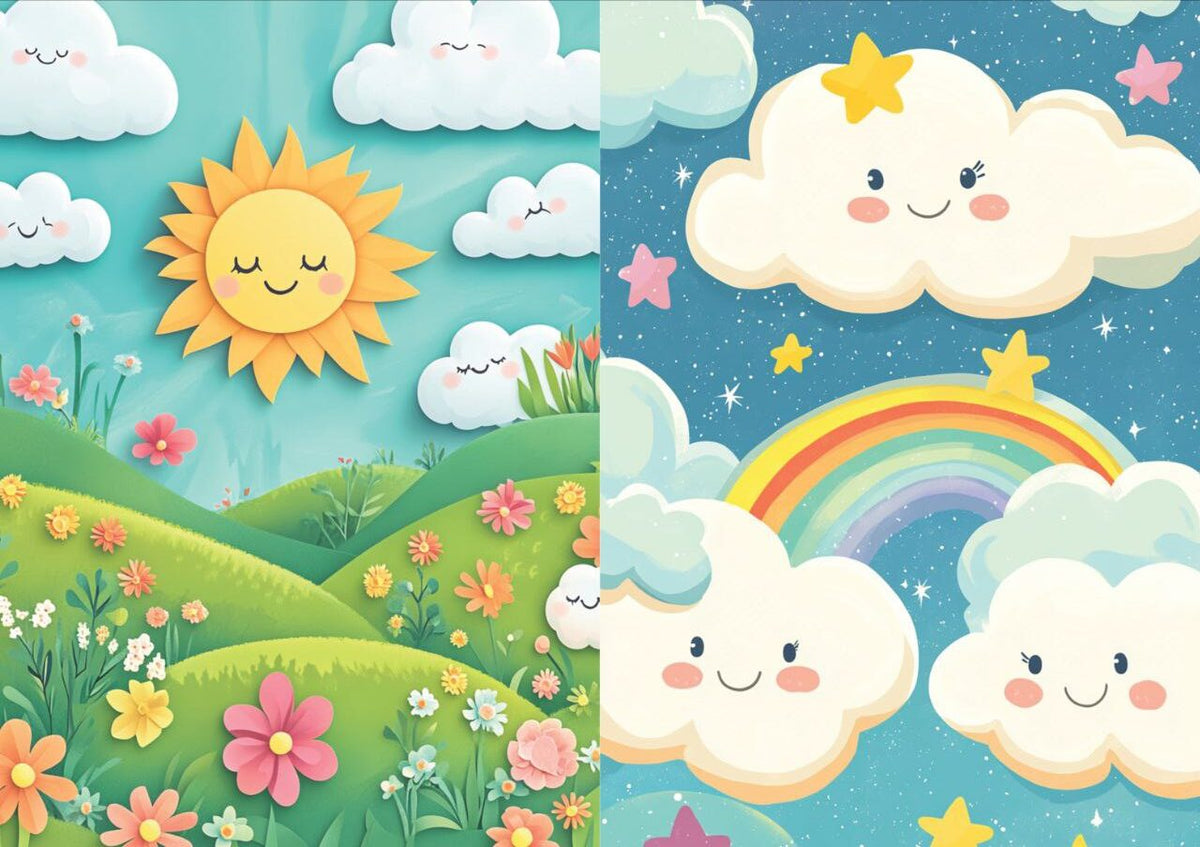 Sun Scenery and Rainbow Clouds Smiling (Decoupage Paper)2in1