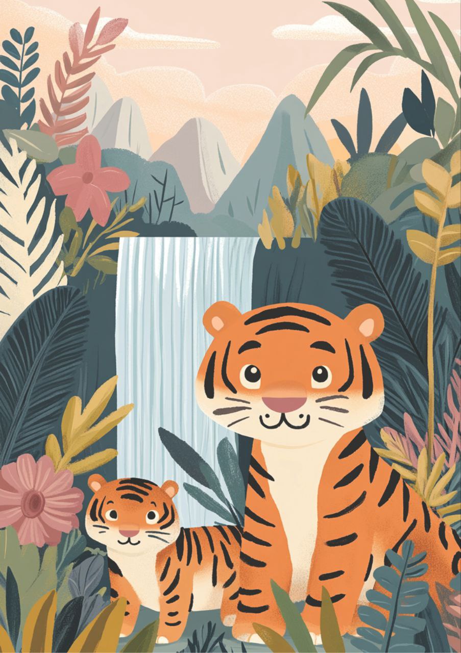 Smiling Tiger pair Toon (Decoupage Paper)