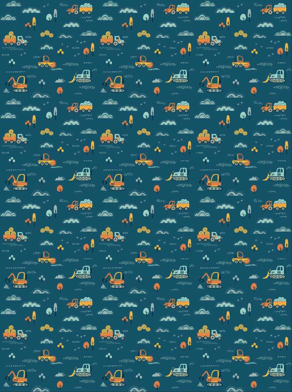 Trucks and Construction Vehicles - Seamless Pattern (Decoupage Paper)