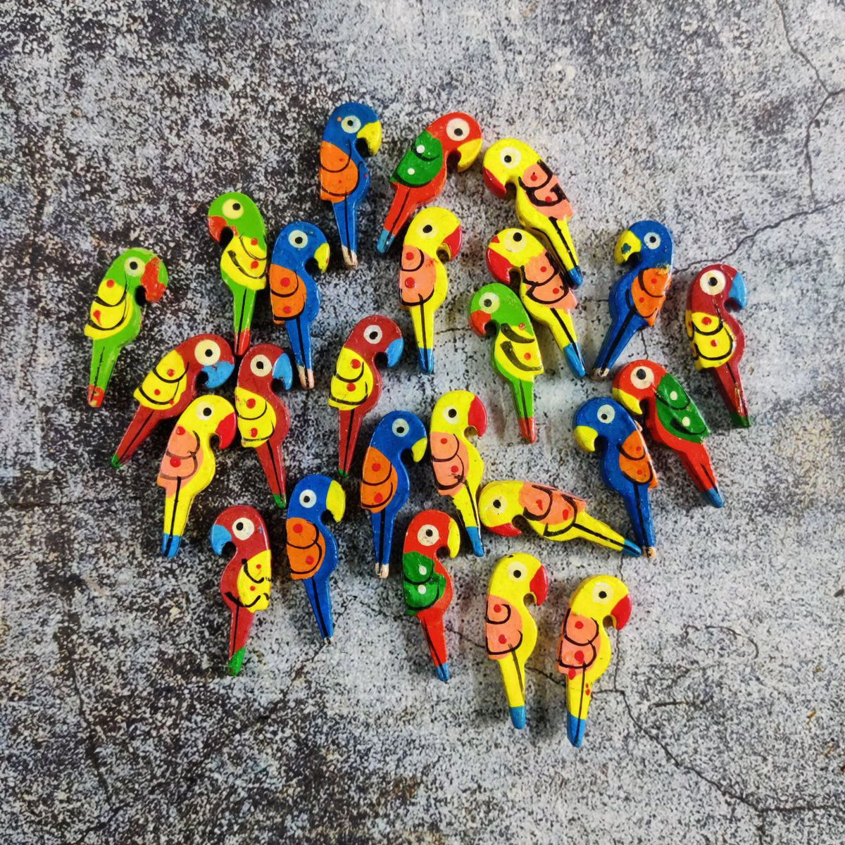 Wooden Parrots - Miniature - Multi Colour ( Art & Craft Embellishment)