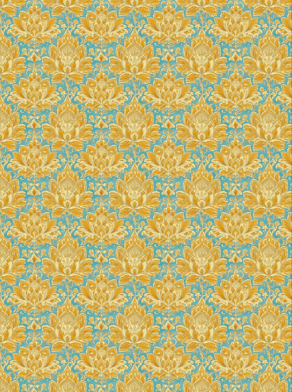 Yellow Blue Handblock Damask (Decoupage Sheet)