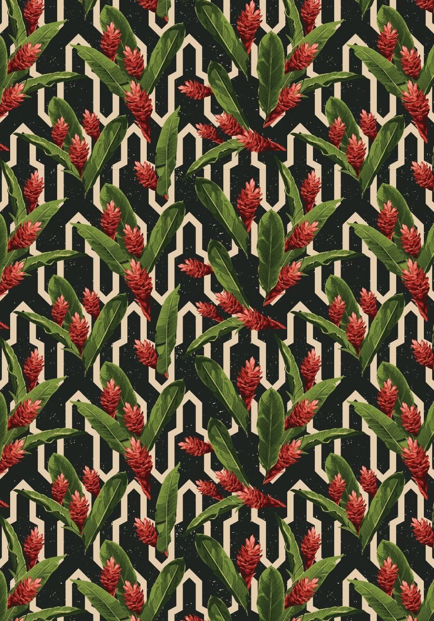 black n red leafy Pattern ( Instant Transfer Sheets )