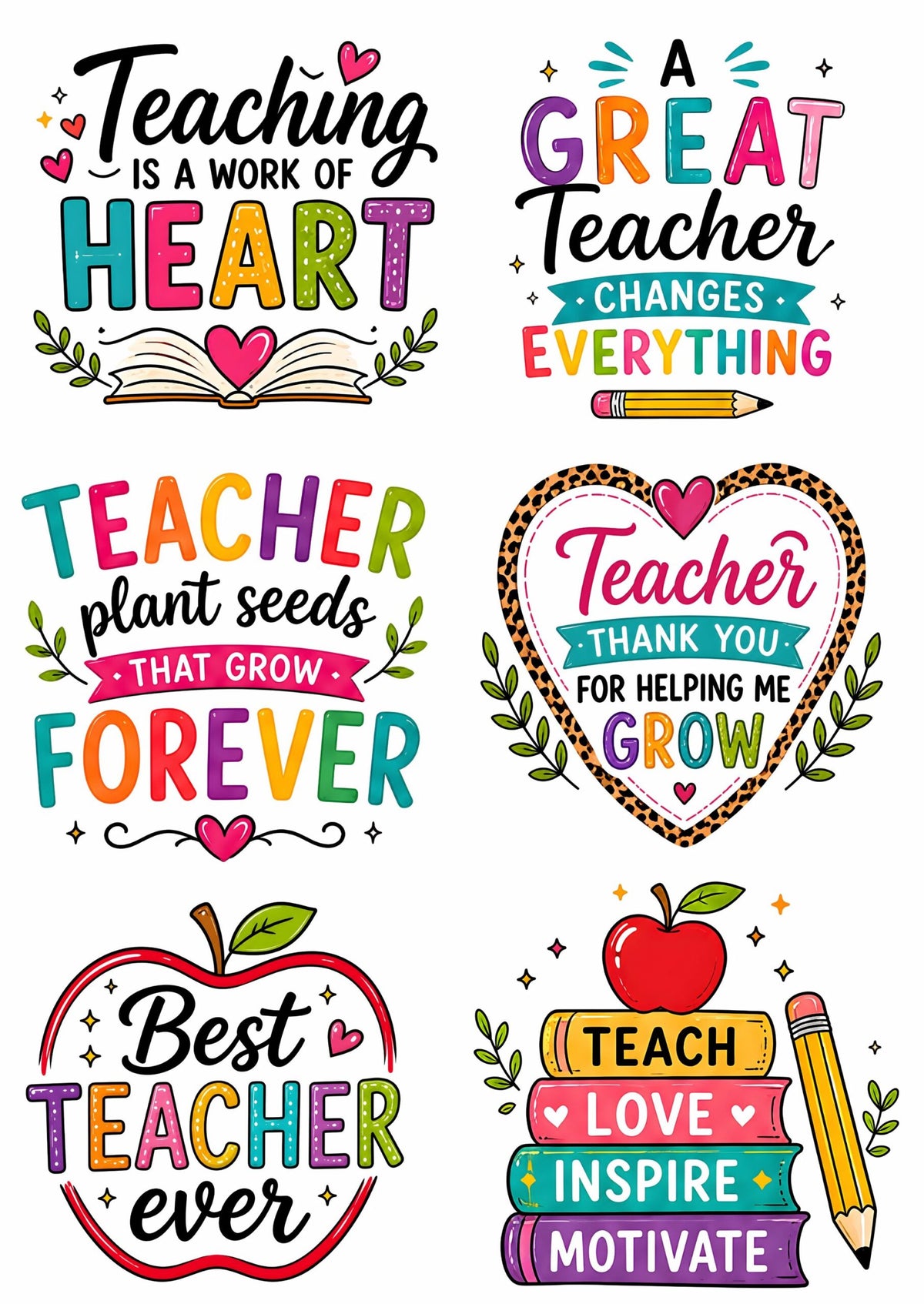 Teacher's Day Quotes 1 – Press N Peel Stickers (UV DTF) Size A6