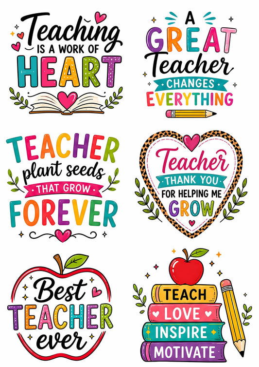 Teacher's Day Quotes 1 – Press N Peel Stickers (UV DTF) Size A6