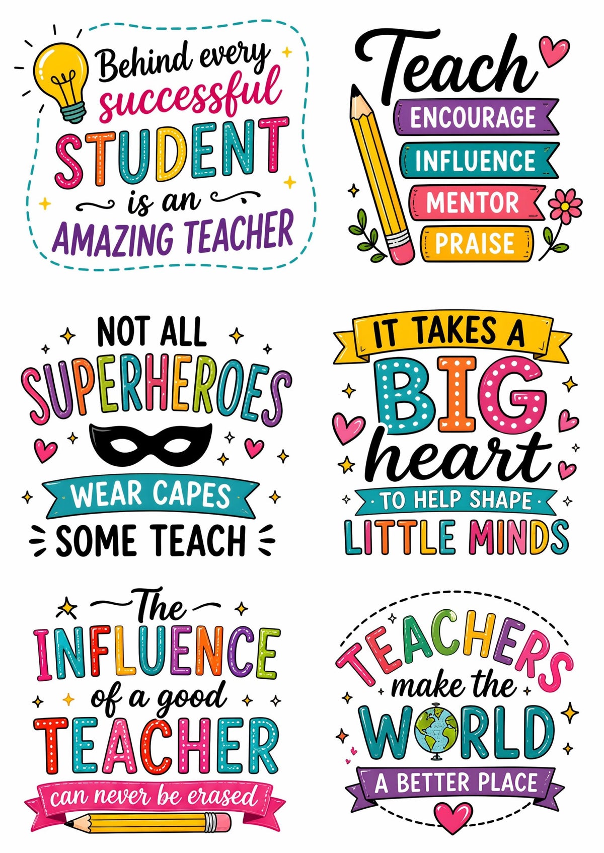 Teacher's Day Quotes 2 – Press N Peel Stickers (UV DTF) Size A6