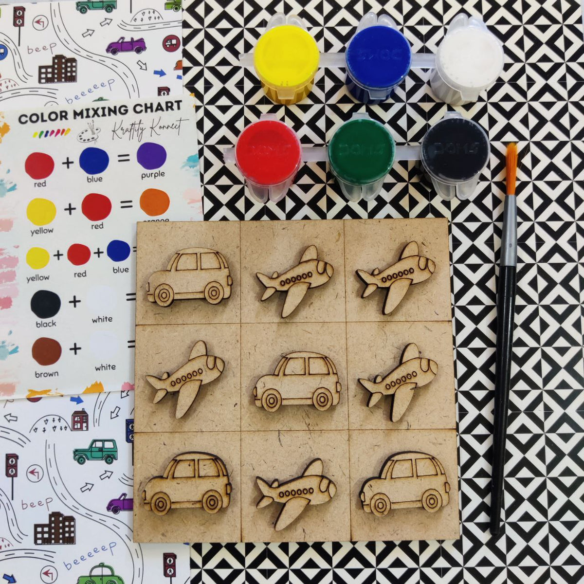 Aeroplane & Car (DIY Tic Tac Toe Kit - MDF)
