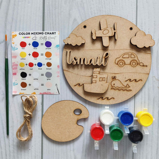 Aeroplane Sky Cloud Car Ship Fish - DIY Name Plate Kit (Personalised MDF)