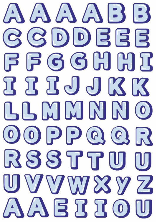 Alphabets Blue Pop – Press N Peel Stickers (UV DTF) Size A6