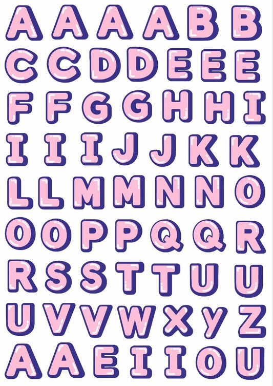 Alphabets Pink Pop – Press N Peel Stickers (UV DTF) Size A6