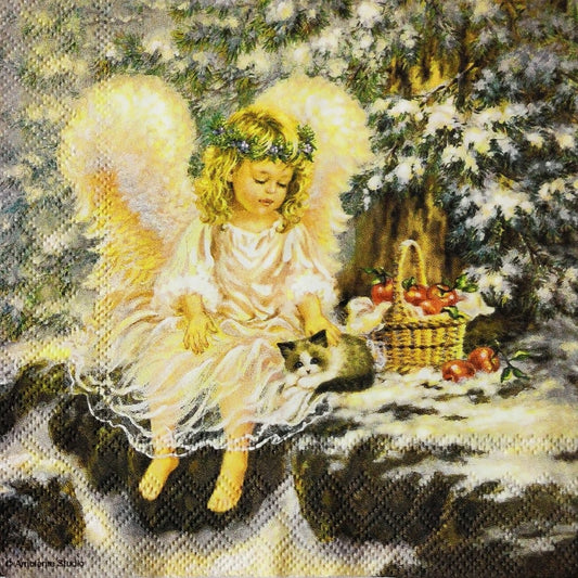 Angel with kitten - Christmas ( German Napkins Tissues )