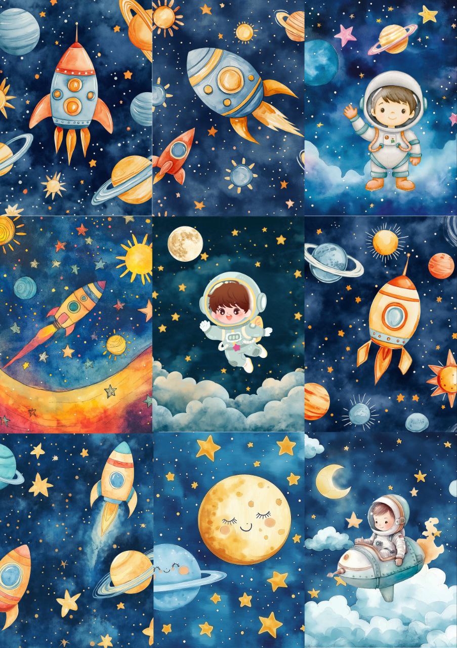 Astronaut Space Theme (Decoupage Paper)9in1