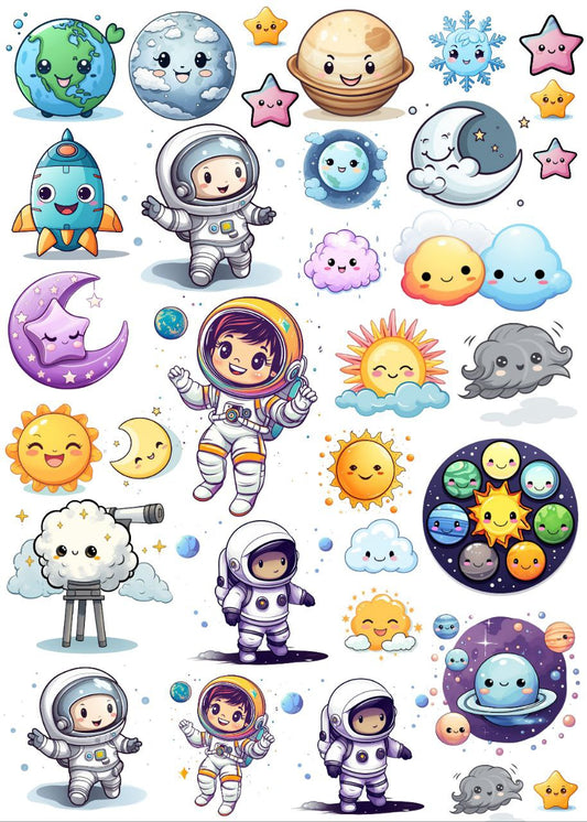 Astronaut and Space elements (Instant Transfer Sheet)