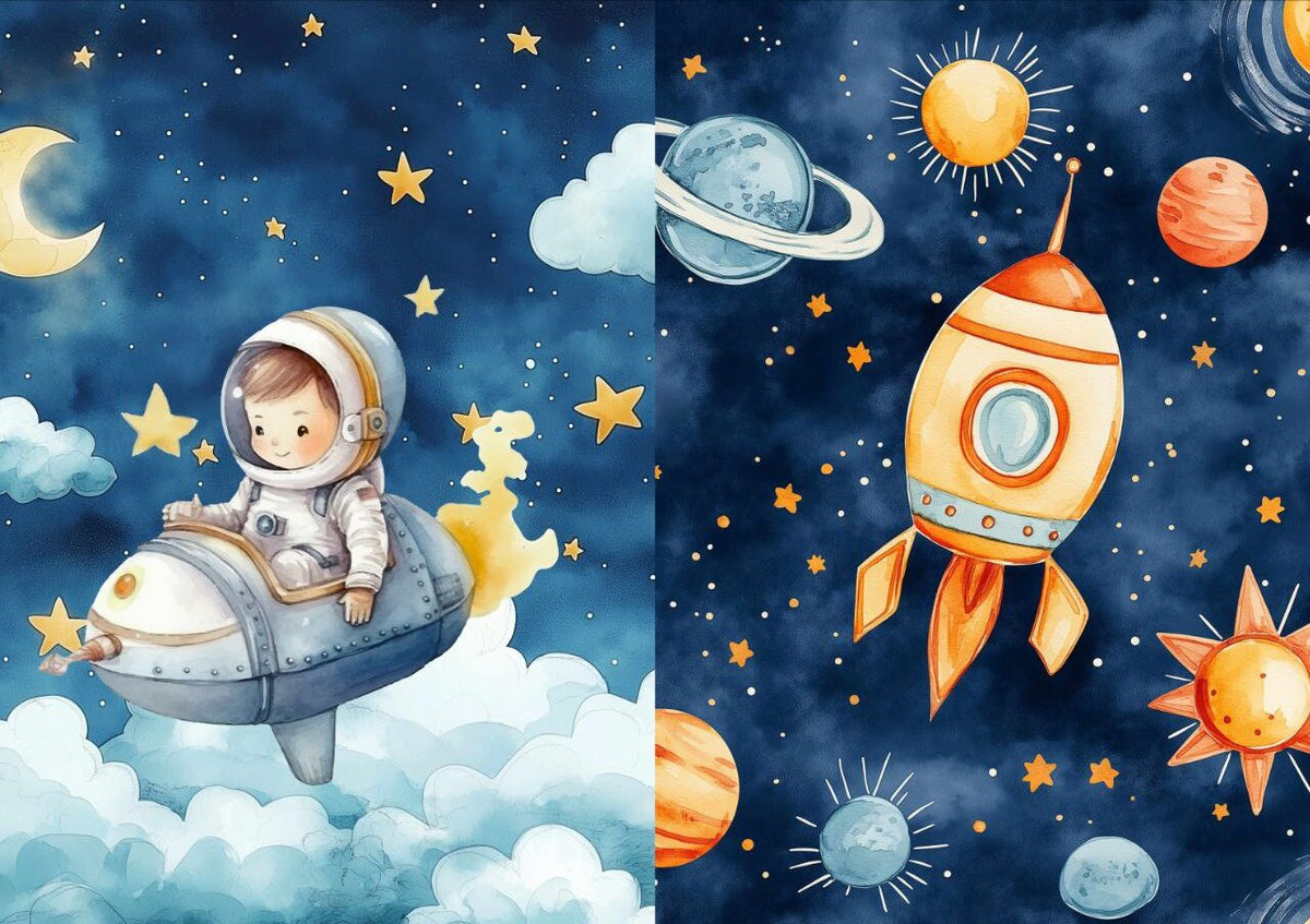 Astronaut and Spaceship Rocket (Decoupage Paper)2in1